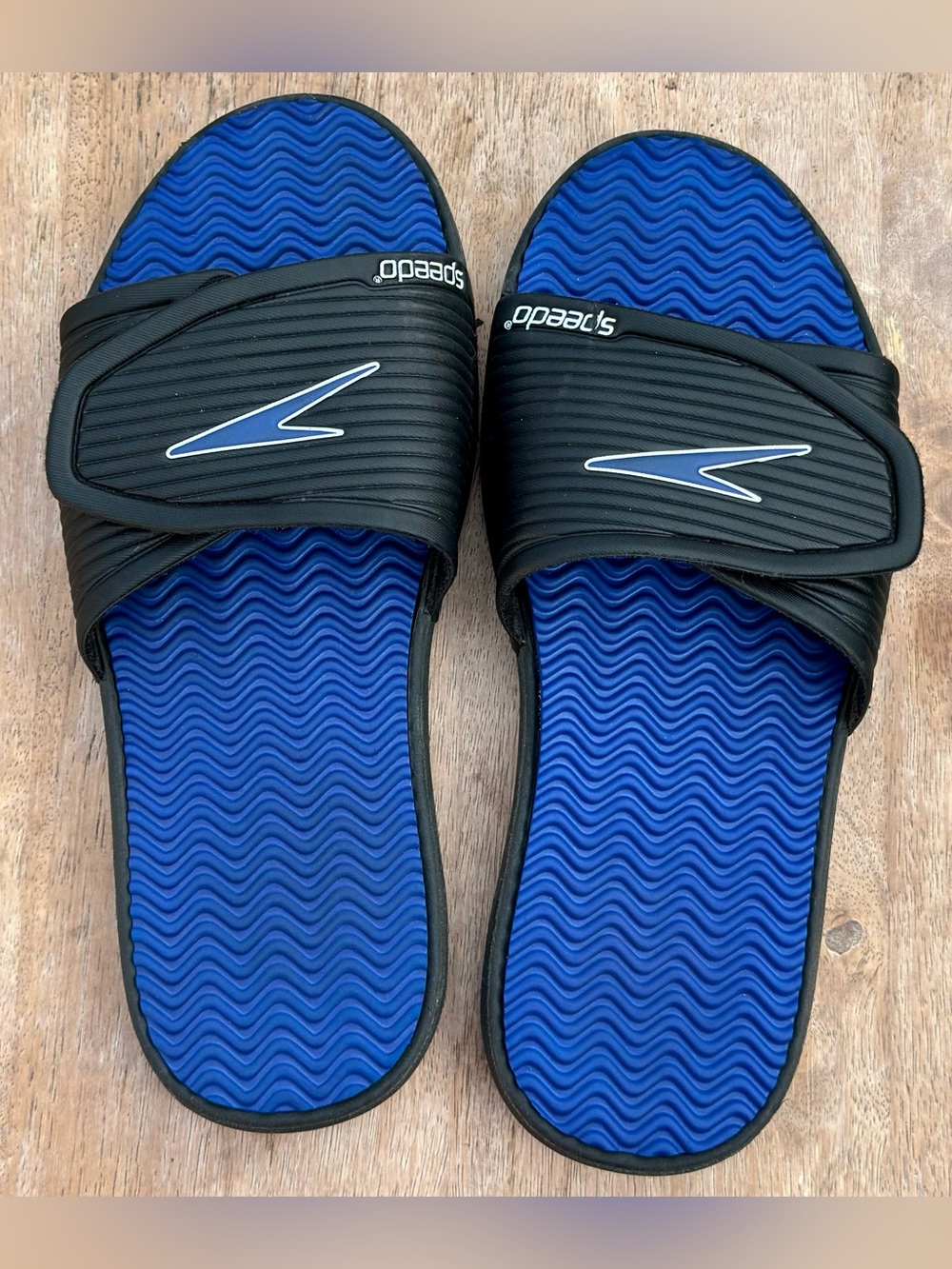 Speedo Men’s Black Strap Blue Footbed Slide Sandals